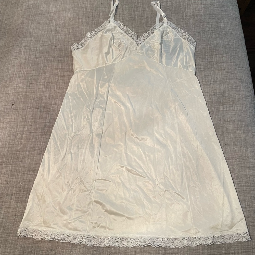Vintage Sears White Satin Lace Slip XL